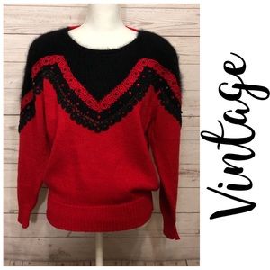 [ Vintage ] Red & Black Knit Sweater